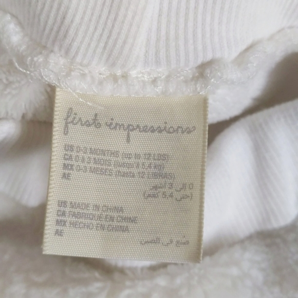 first impressions fluffy white fleece joggers pants 0-3 months baby unisex - Picture 4 of 5